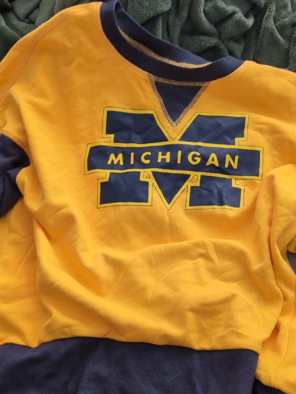 Michigan Color Block Thumbhole Sleeve Drop Shoulder Sweatshirt- L